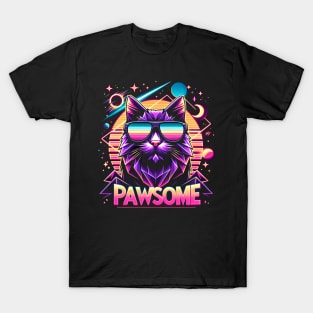 Pawsome - Synthwave Cat T-Shirt